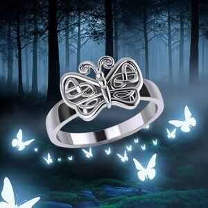 Celtic Knot Butterfly Sterling Silver Ring, Sizes 7 and 8